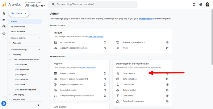 Google Analytics Data collection and modification - data streams