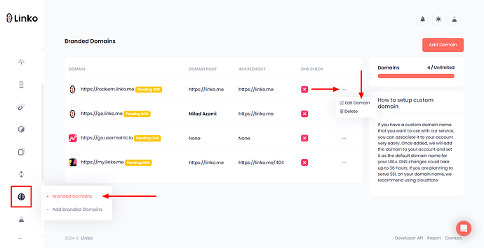 How to edit a domain