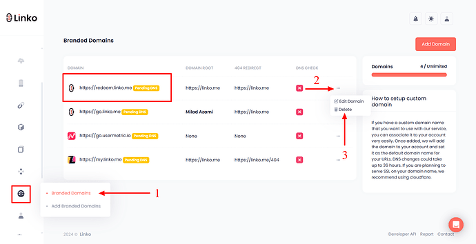 How to delete a domain