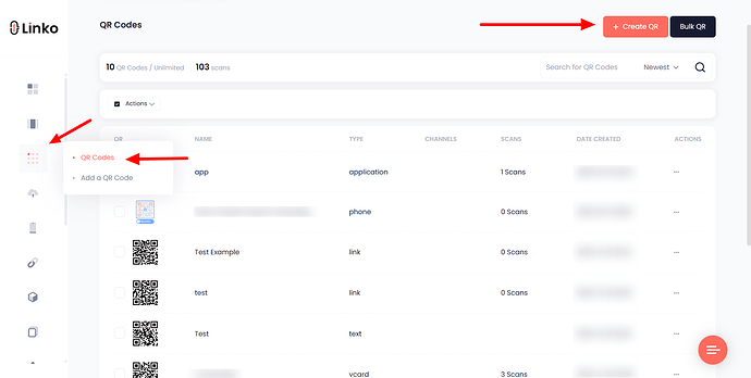 Linko's QR Code Dashboard