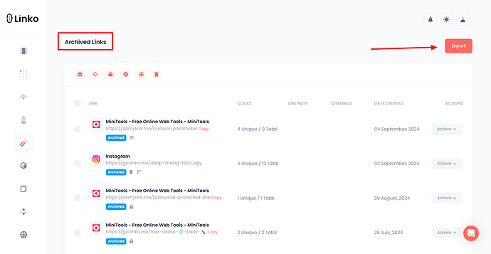 Export Archived Links