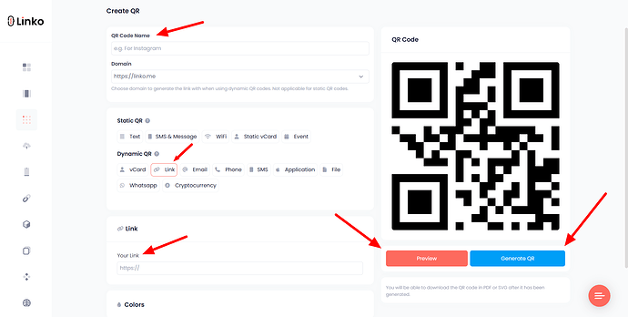 Linko's Link QR Code Type