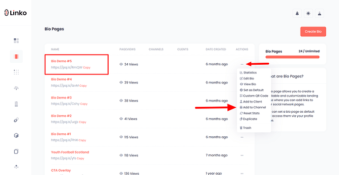 Adding a Bio Page to a channel