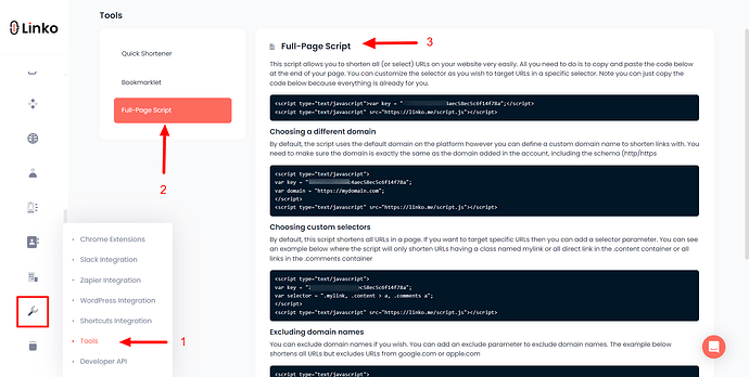 Shorten links using Full-page Script