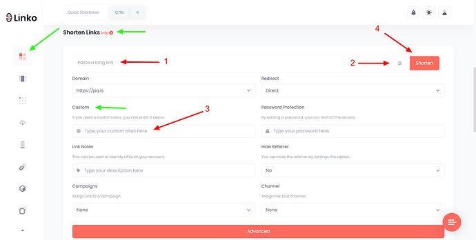 Creating a short link with custom alais